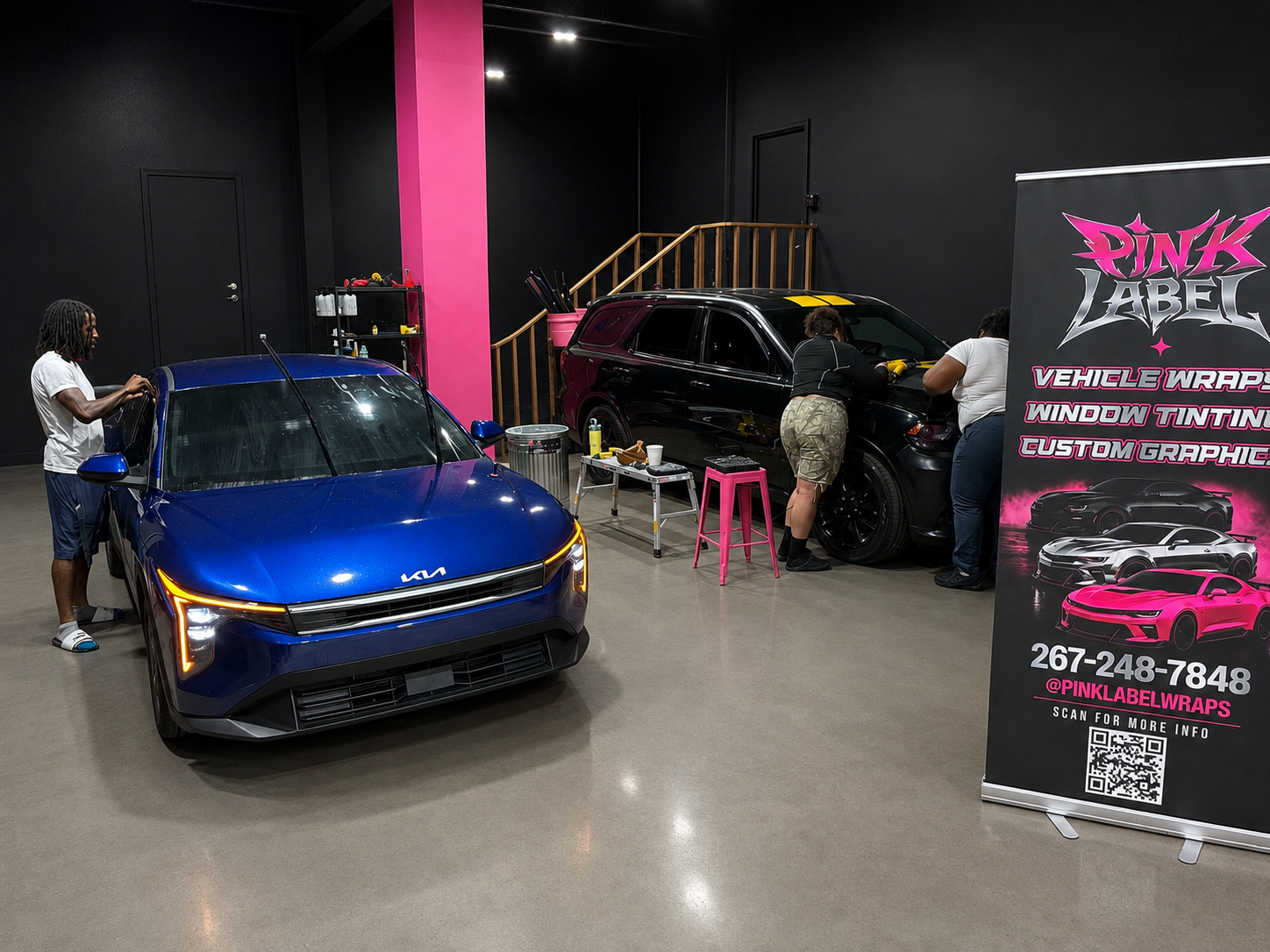 Vinyl wrap removal and tint install in progress